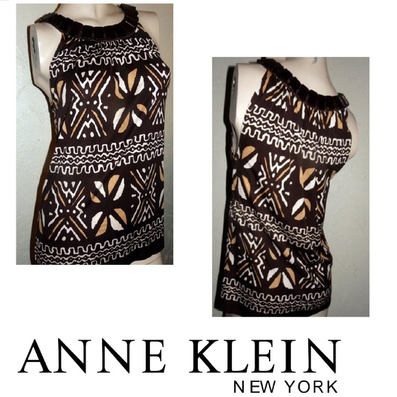 Anne Kleiin  Brown Aztec Print Knit Top/Shirt Sz M - Picture 1 of 8